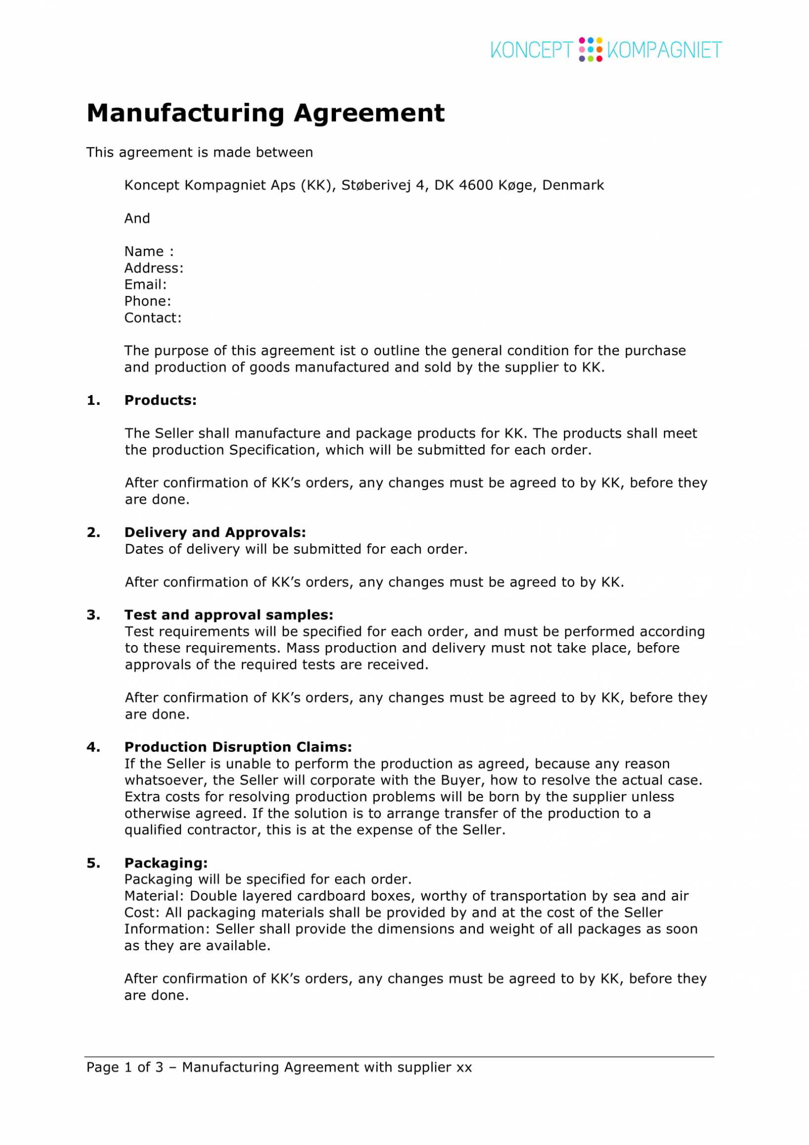 Toll Processing Agreement Template