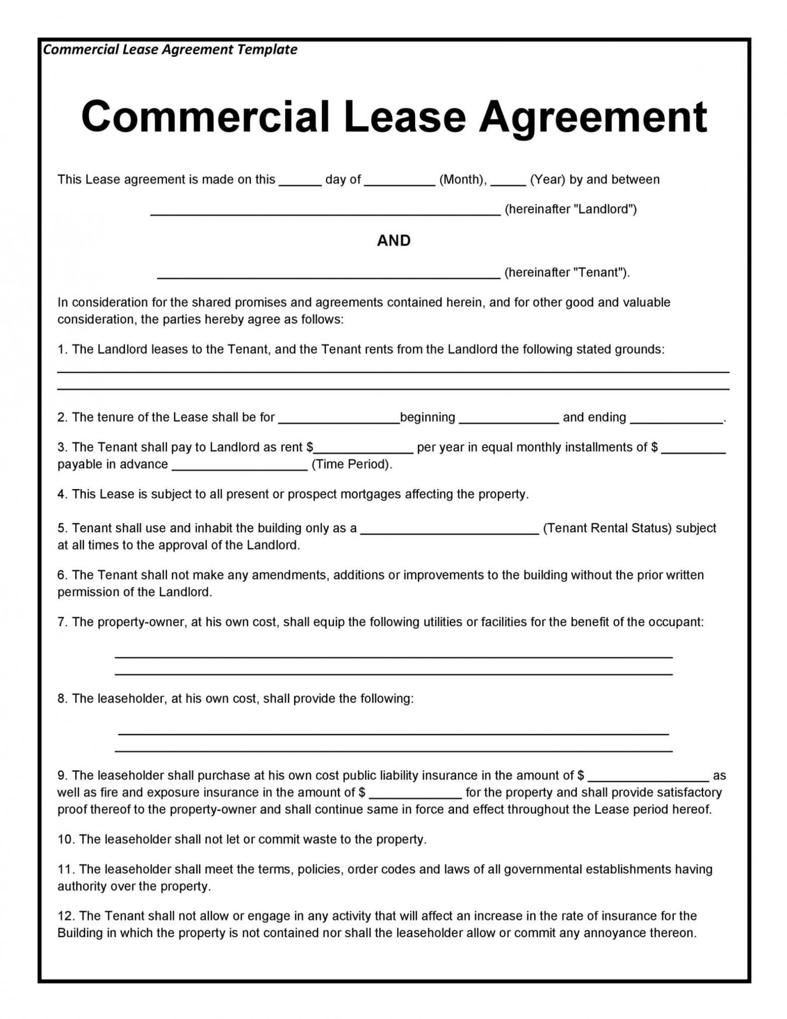 26 Free Commercial Lease Agreement Templates ᐅ Templatelab with Business Lease Agreement Template