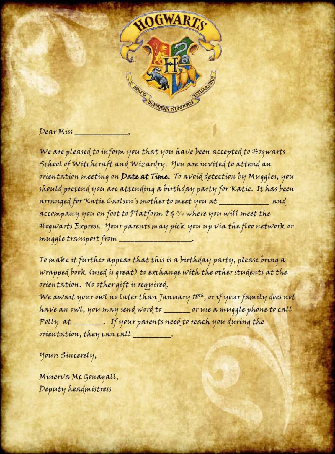 Harry Potter Letter Template