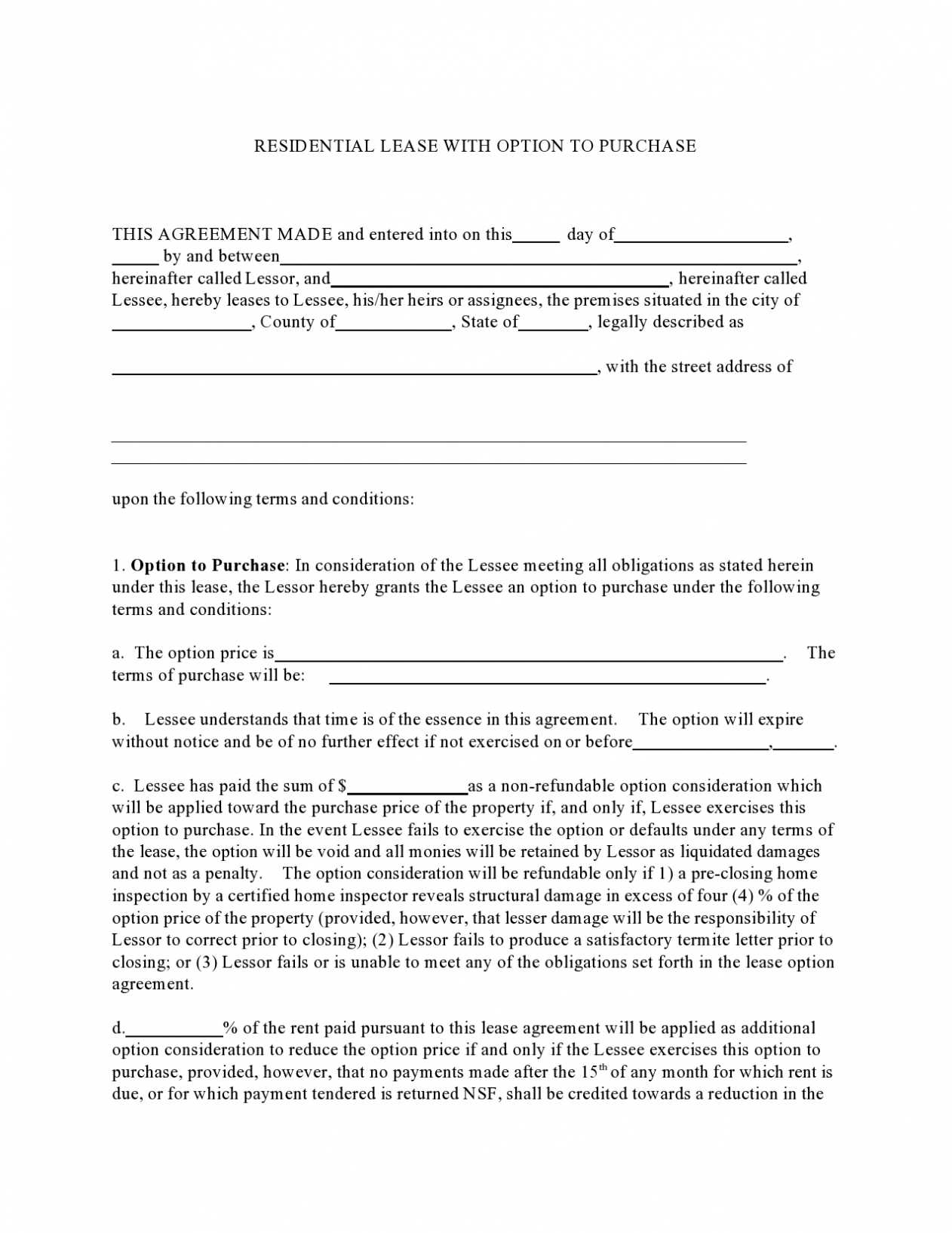30 Free Rent To Own Contracts Templates ᐅ Templatelab pertaining to Free Rent To Own Agreement Template