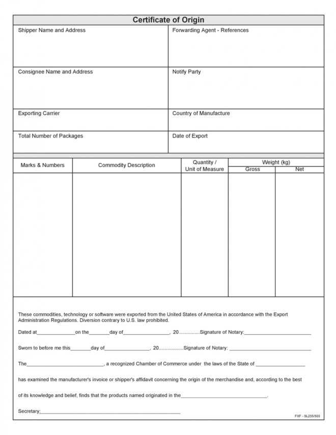 Certificate Of Origin Form Template