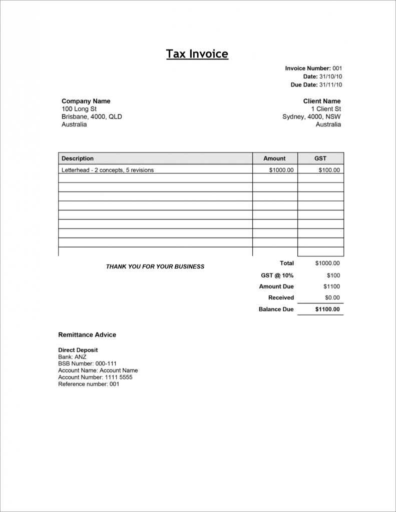 Tax Invoice Template Doc