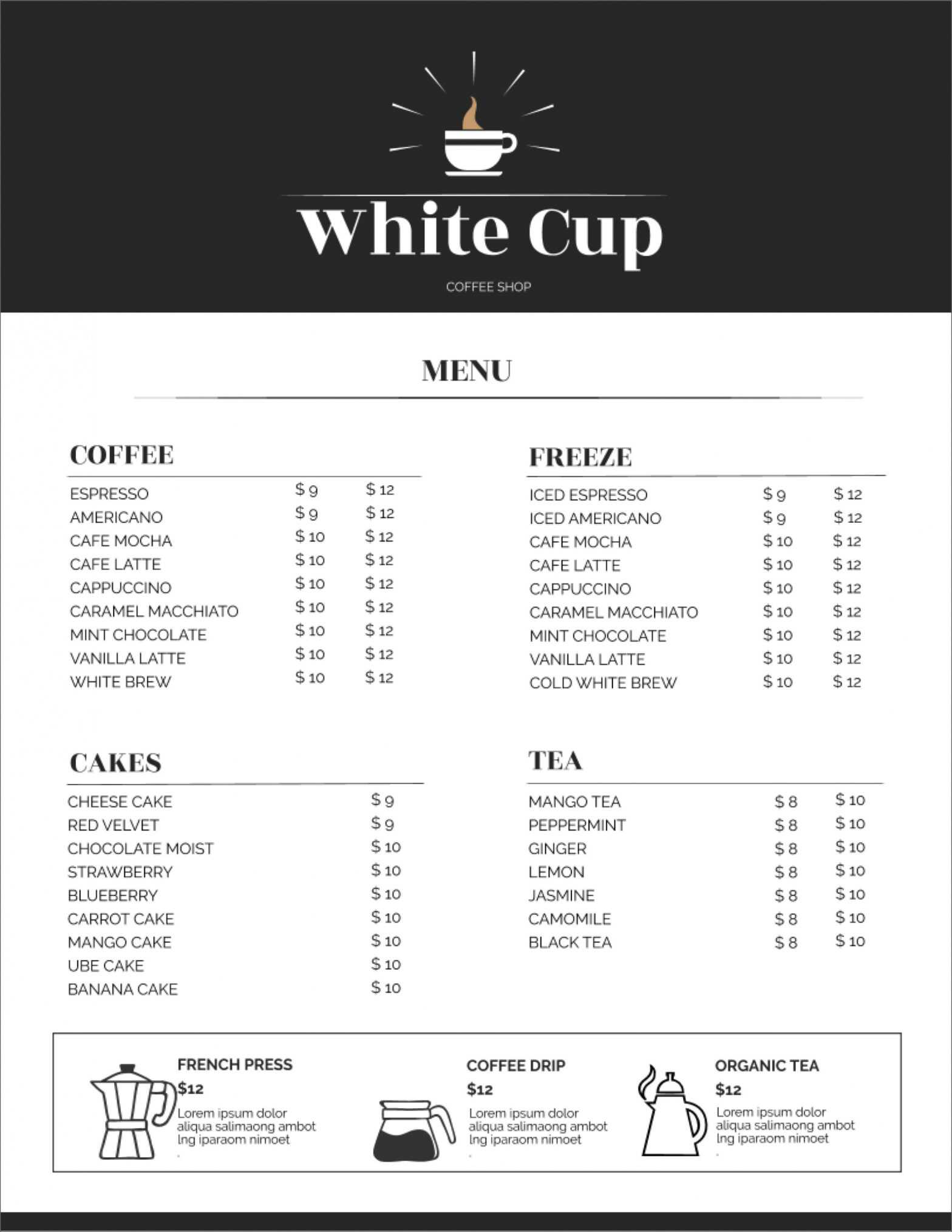 32 Free Simple Menu Templates For Restaurants, Cafes, And with regard to Menu Template Google Docs
