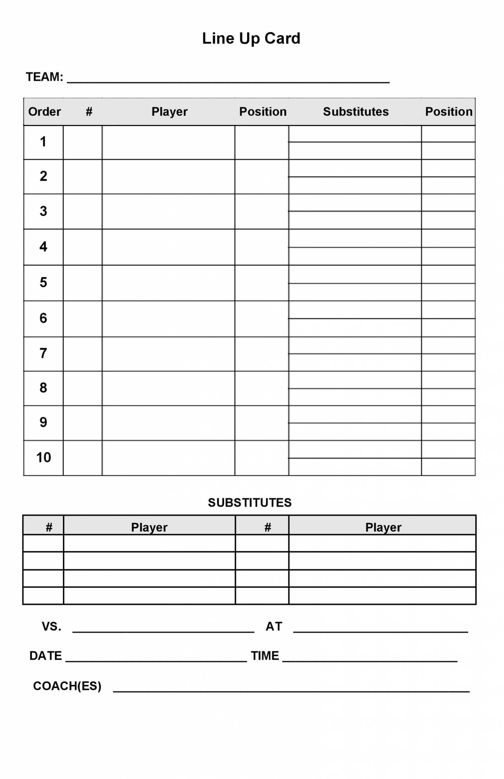 Softball Lineup Card Template