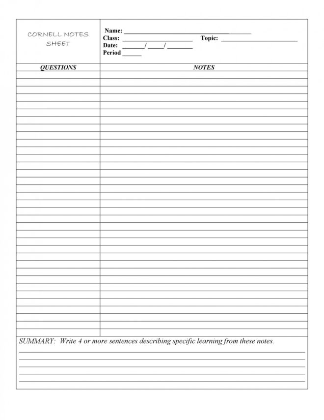 37 Cornell Notes Templates &amp; Examples [Word, Excel, Pdf] ᐅ regarding Cornell Note Taking Template Word