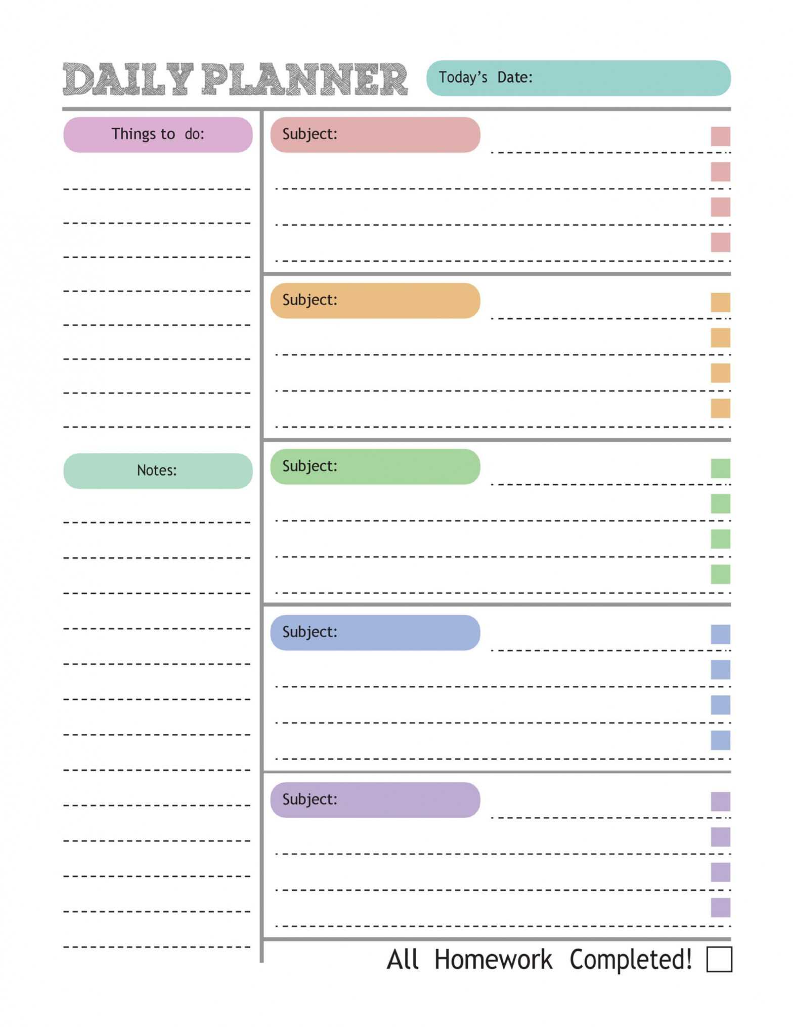 37 Printable Homework Planners (Only The Best) ᐅ Templatelab within Homework Agenda Template