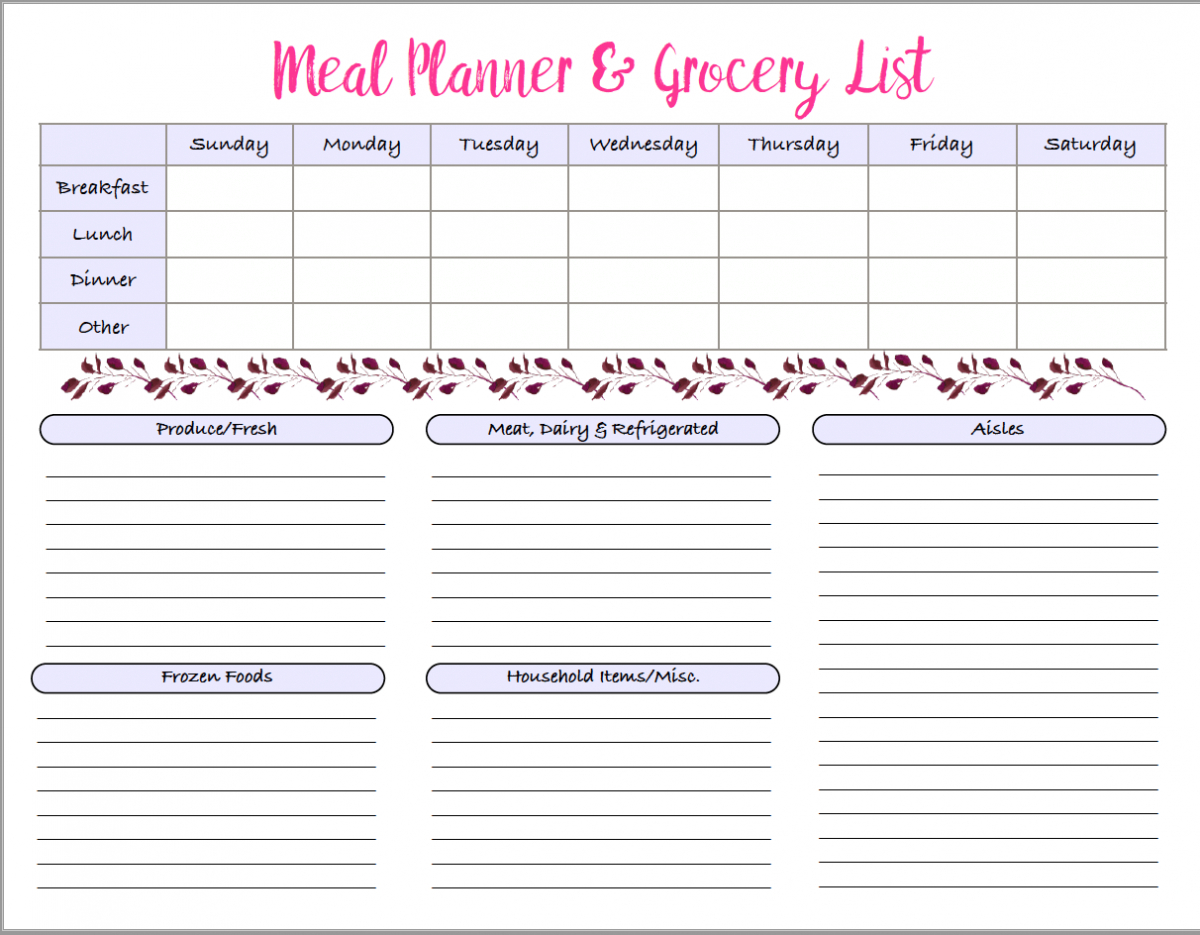 4 Free Printable Meal Planners &amp; Grocery Lists: Save Time with Menu Planner With Grocery List Template