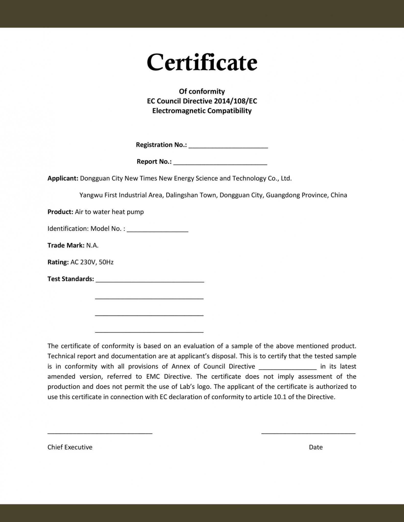 Certificate Of Manufacture Template