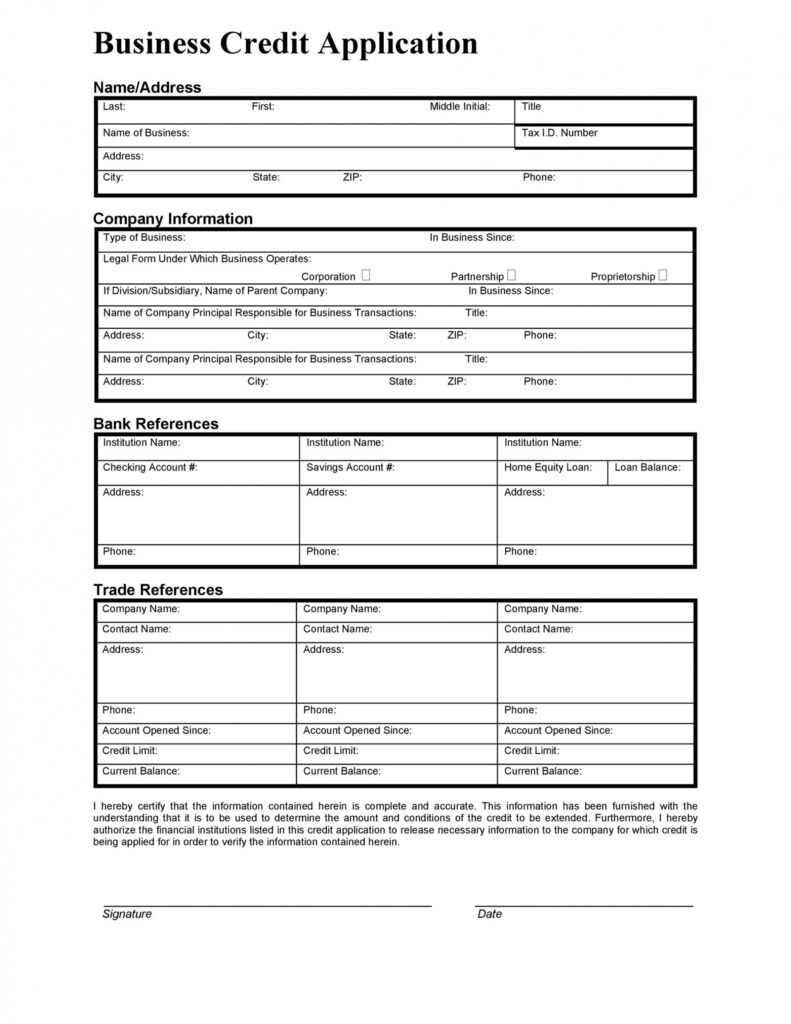 Business Account Application Form Template