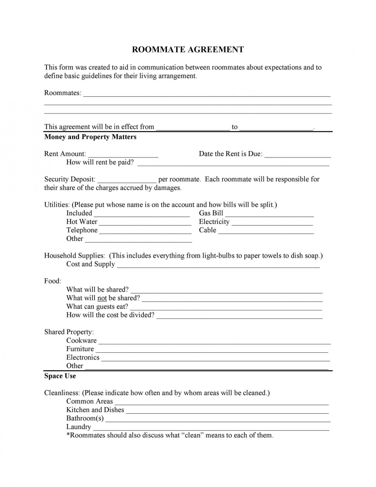 40+ Free Roommate Agreement Templates &amp; Forms (Word, Pdf) with House And Flat Share Agreement Contract Template
