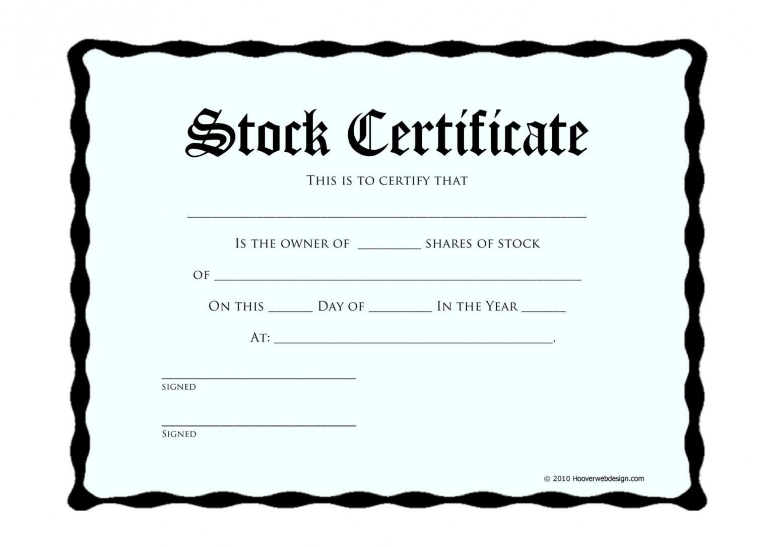 Blank Share Certificate Template Free