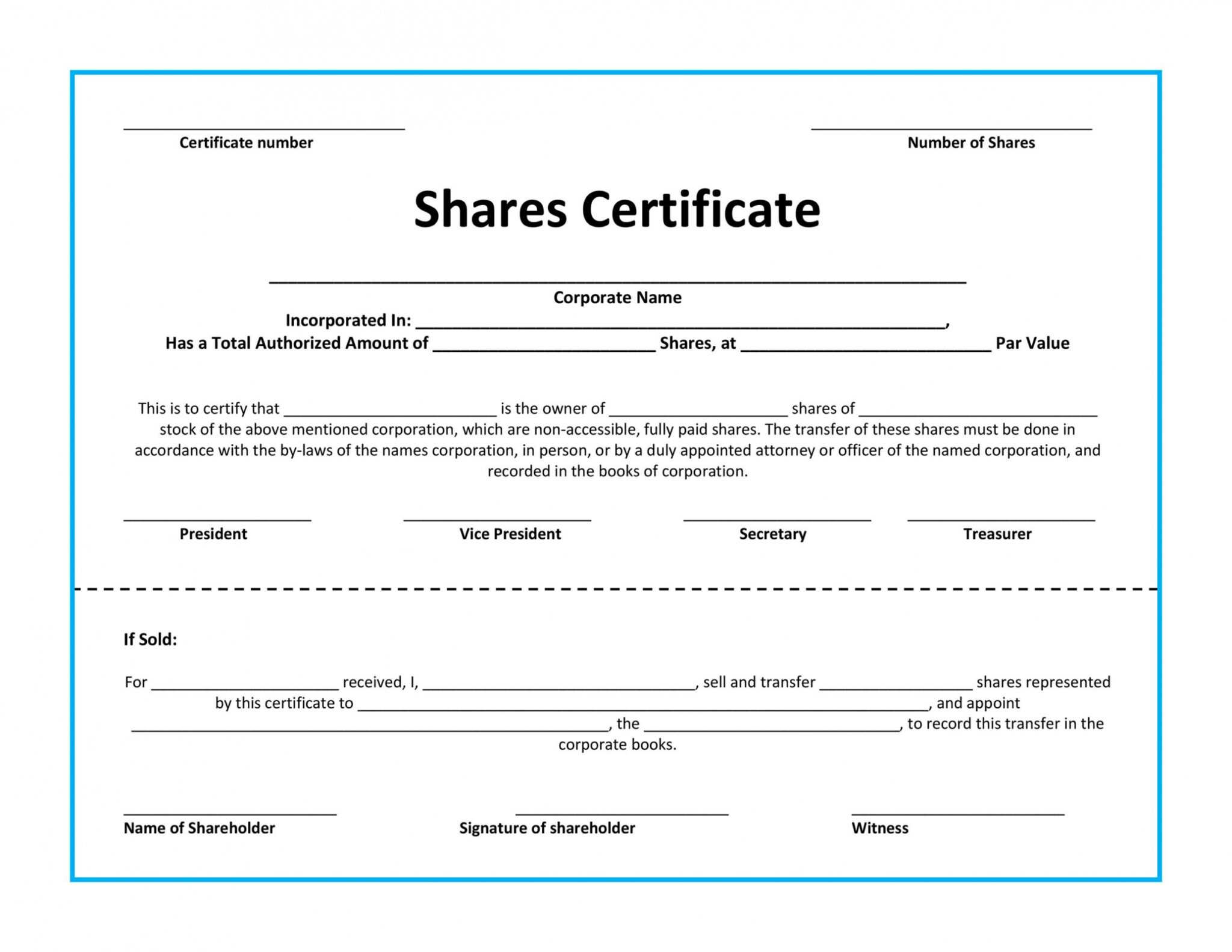 Shareholding Certificate Template