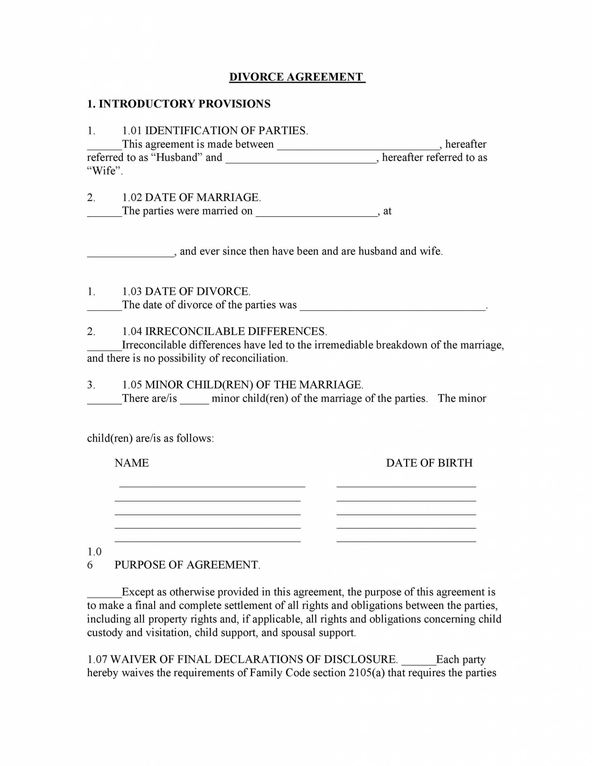 42 Divorce Settlement Agreement Templates [100% Free] ᐅ regarding Divorce Mediation Agreement Template