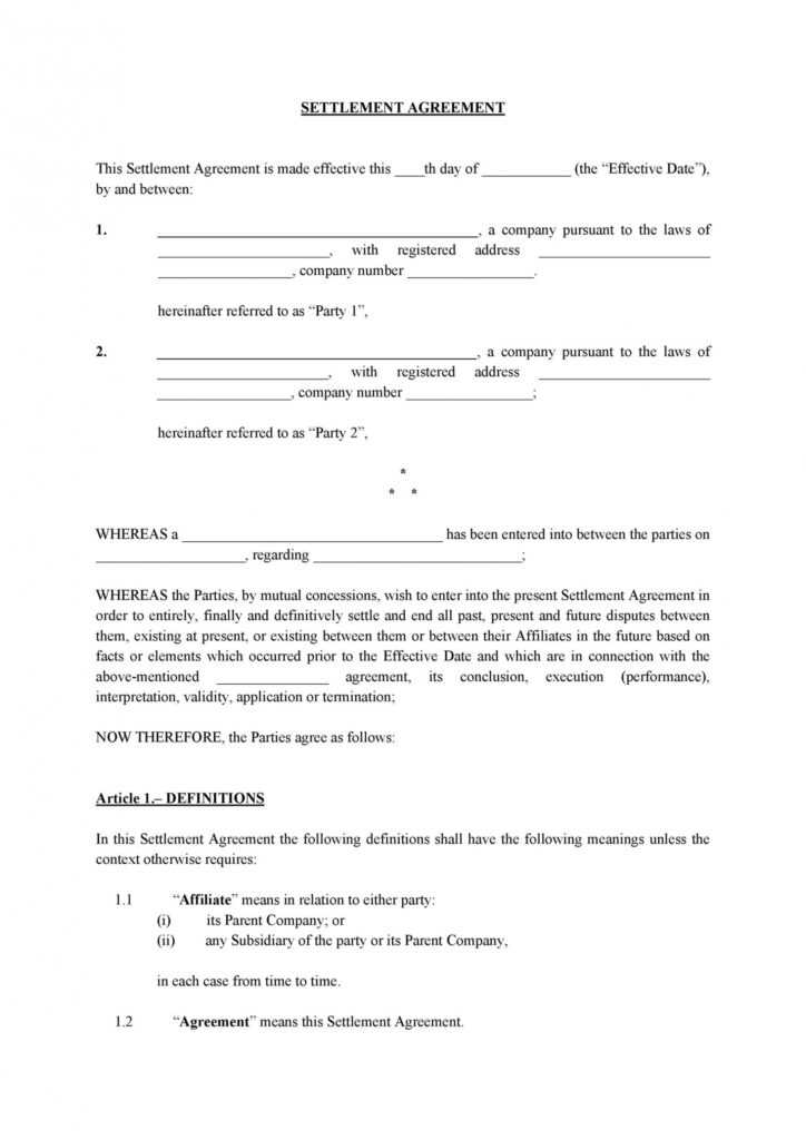 Damages Settlement Agreement Template