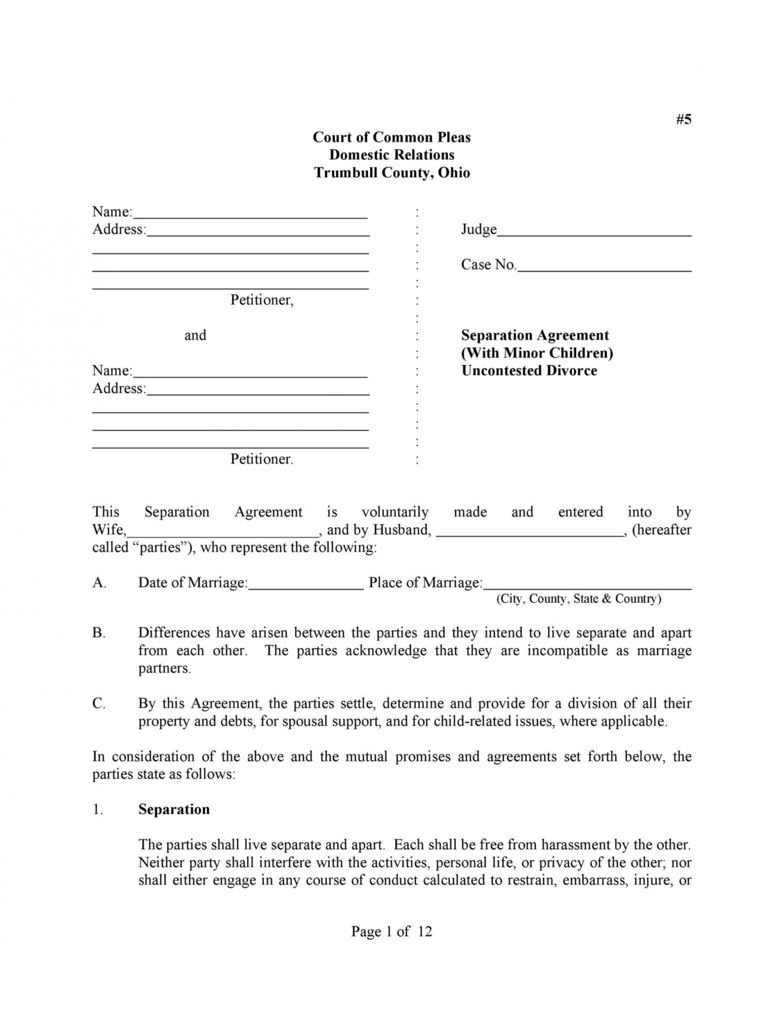 43 Official Separation Agreement Templates / Letters / Forms throughout Separation Financial Agreement Template
