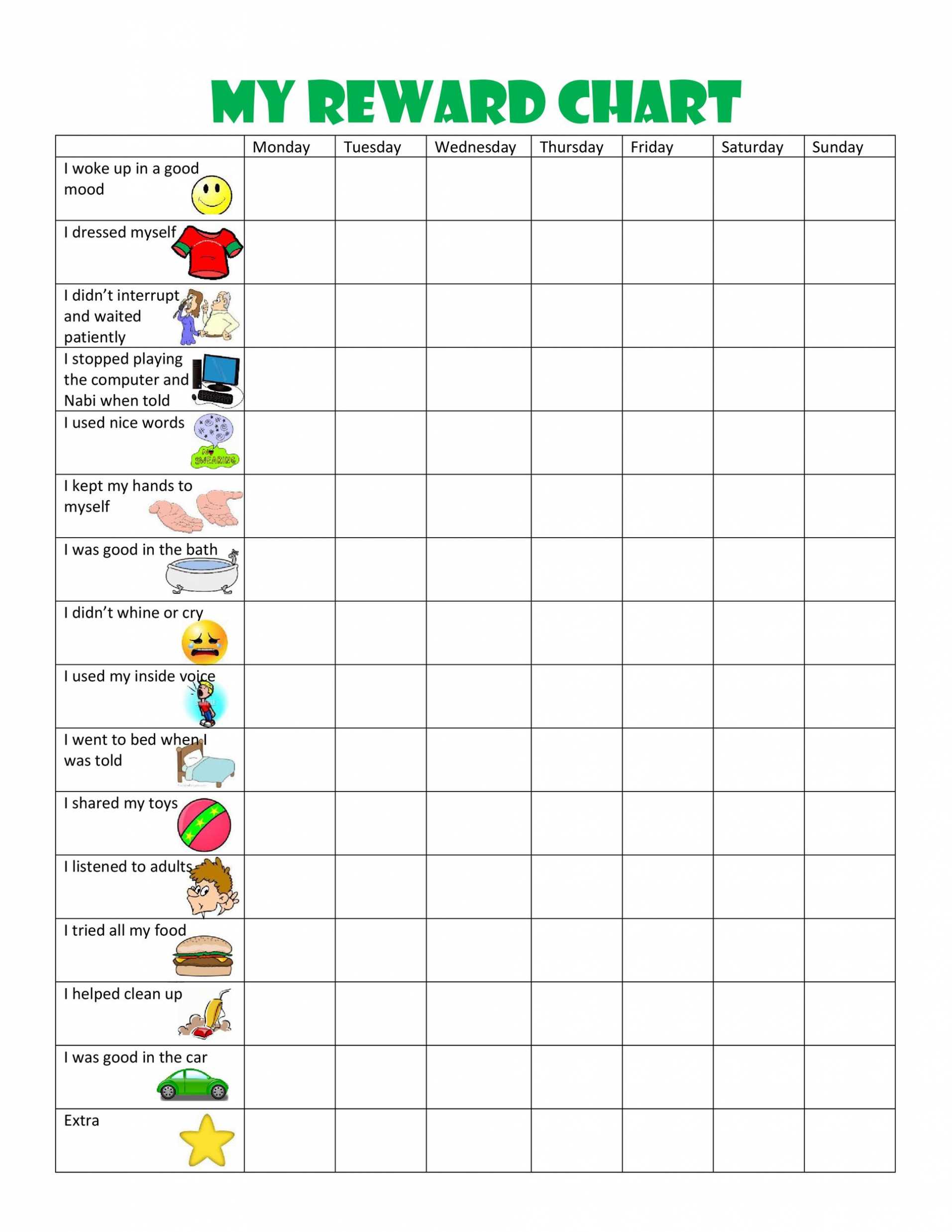 44 Printable Reward Charts For Kids (Pdf, Excel &amp; Word) in Reward Chart Template Word