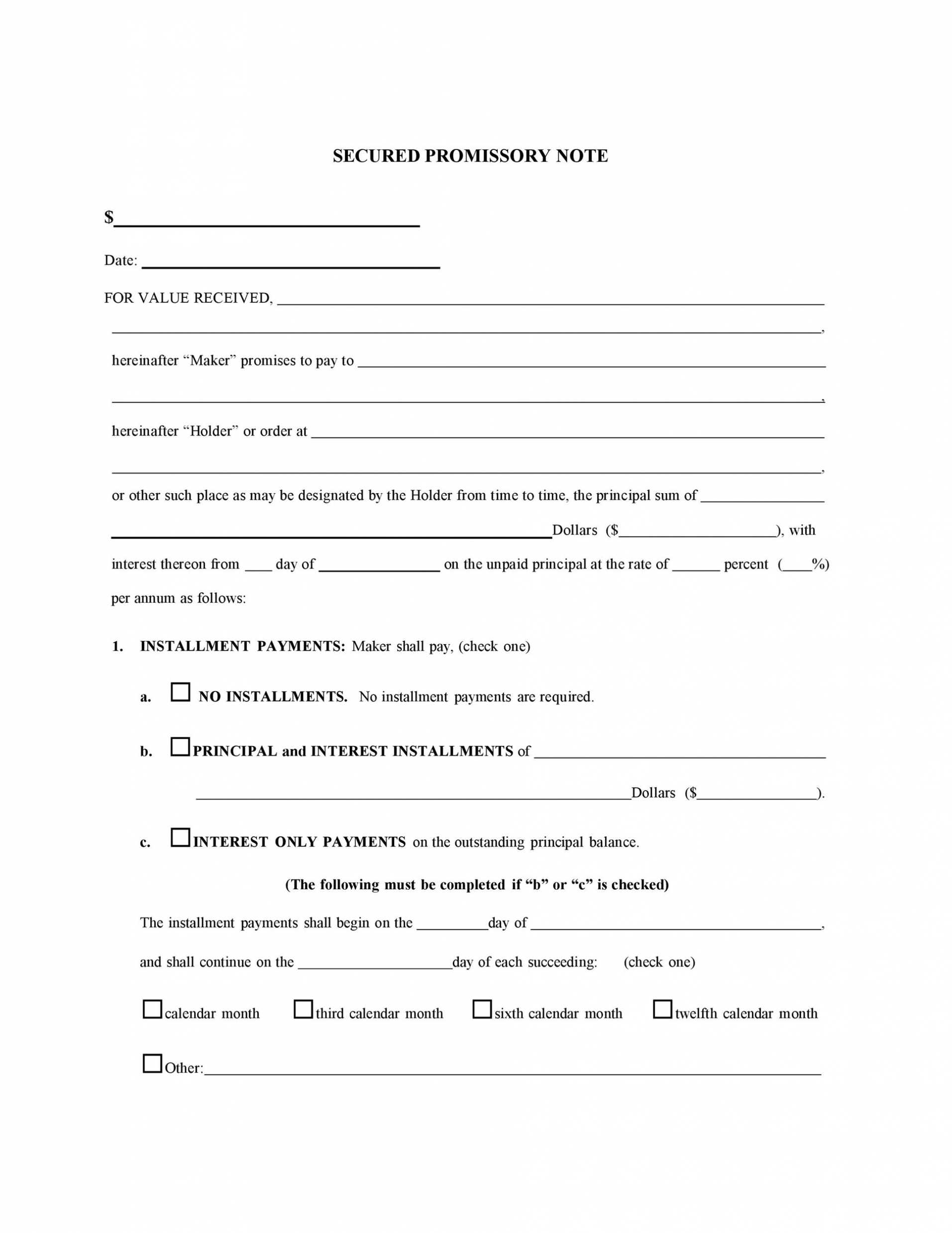 Free Installment Promissory Note Template