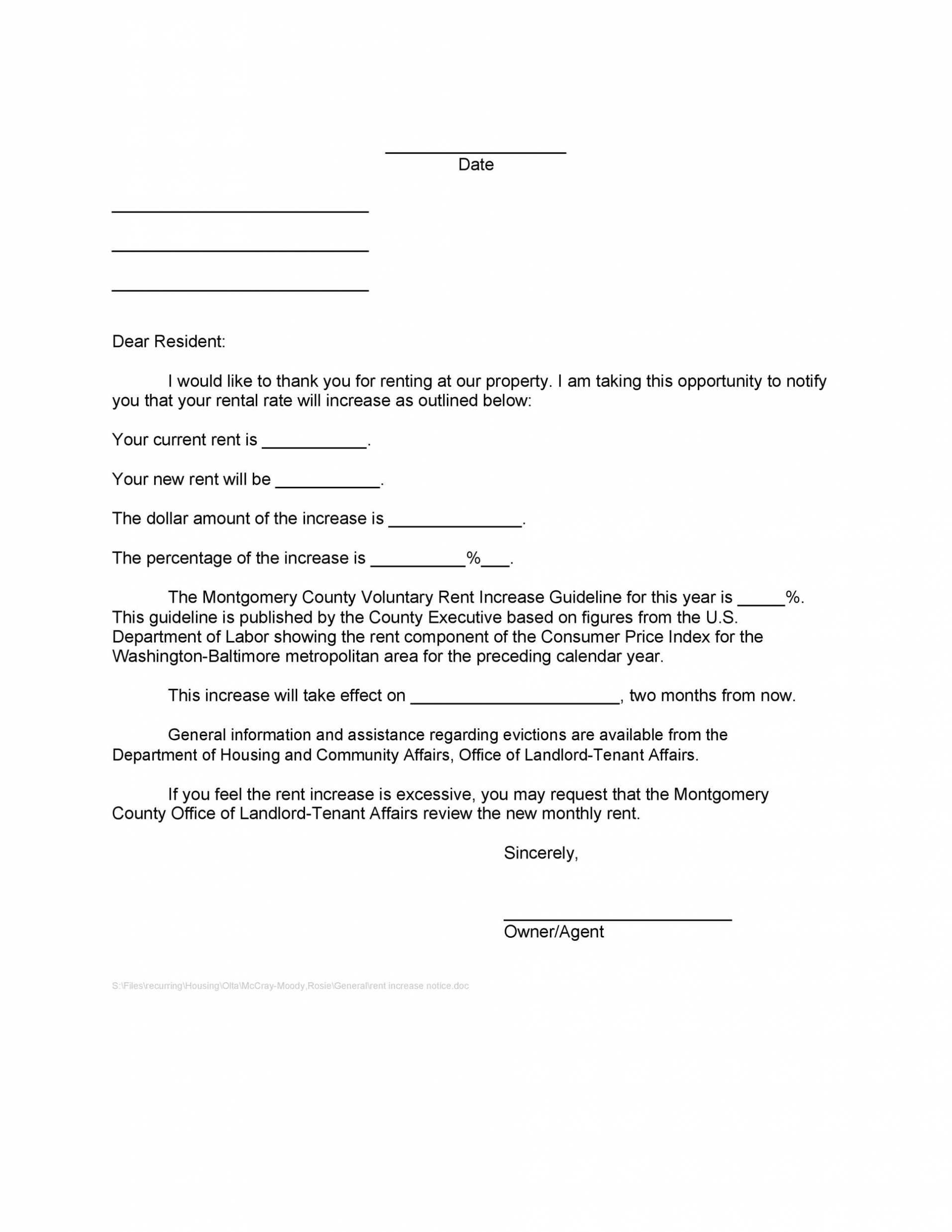 Rent Increase Letter Template