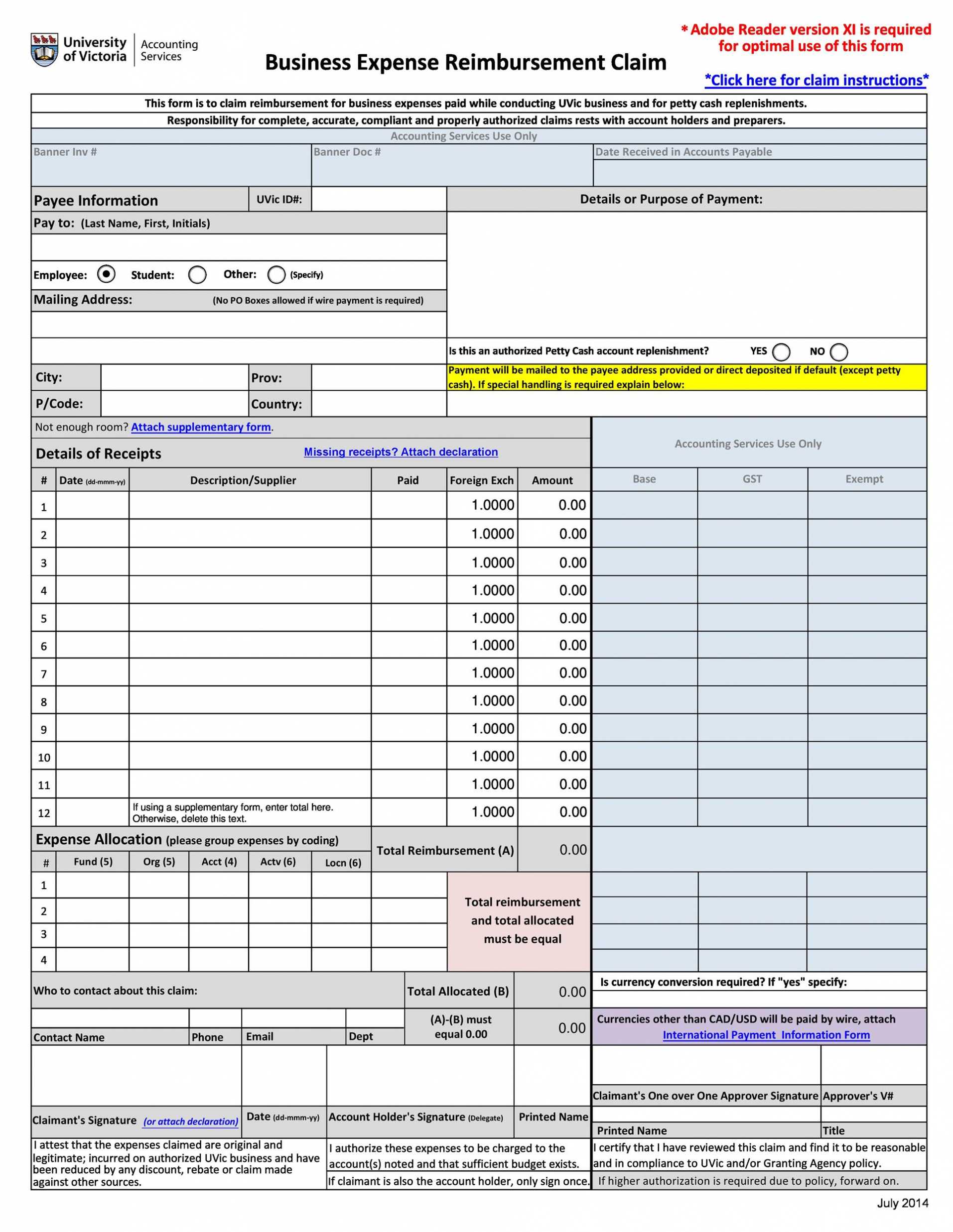 Reimbursement Form Template Word