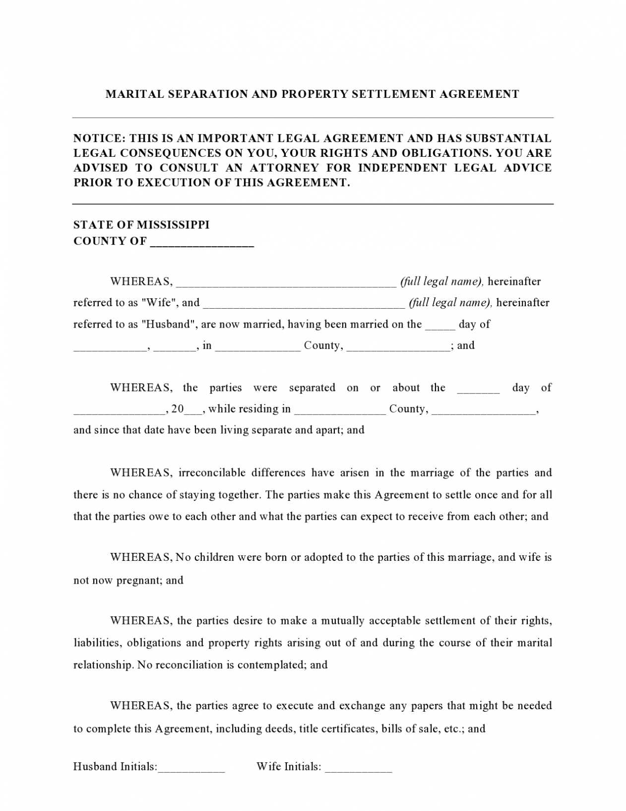 Property Settlement Agreement Sample