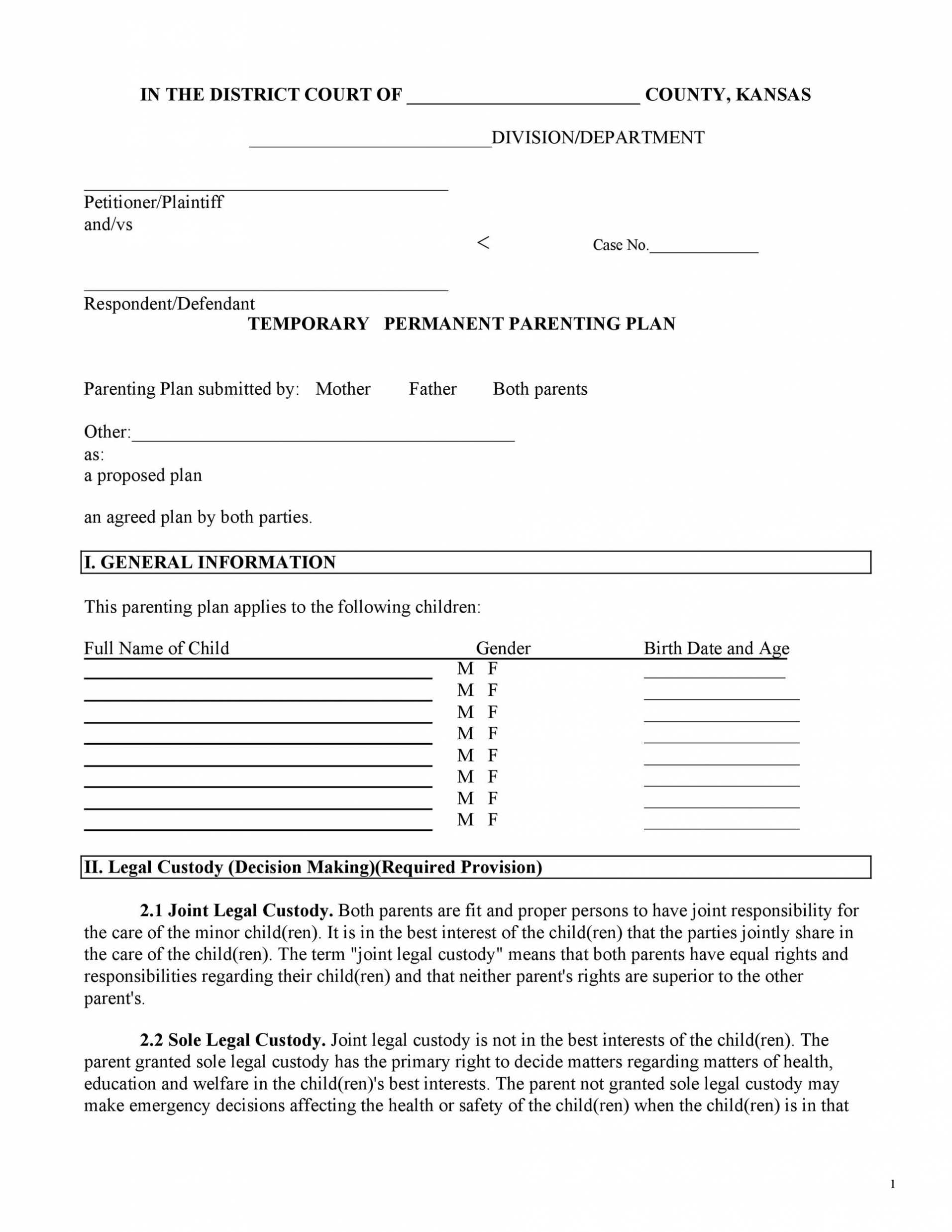 Joint Custody Agreement Template
