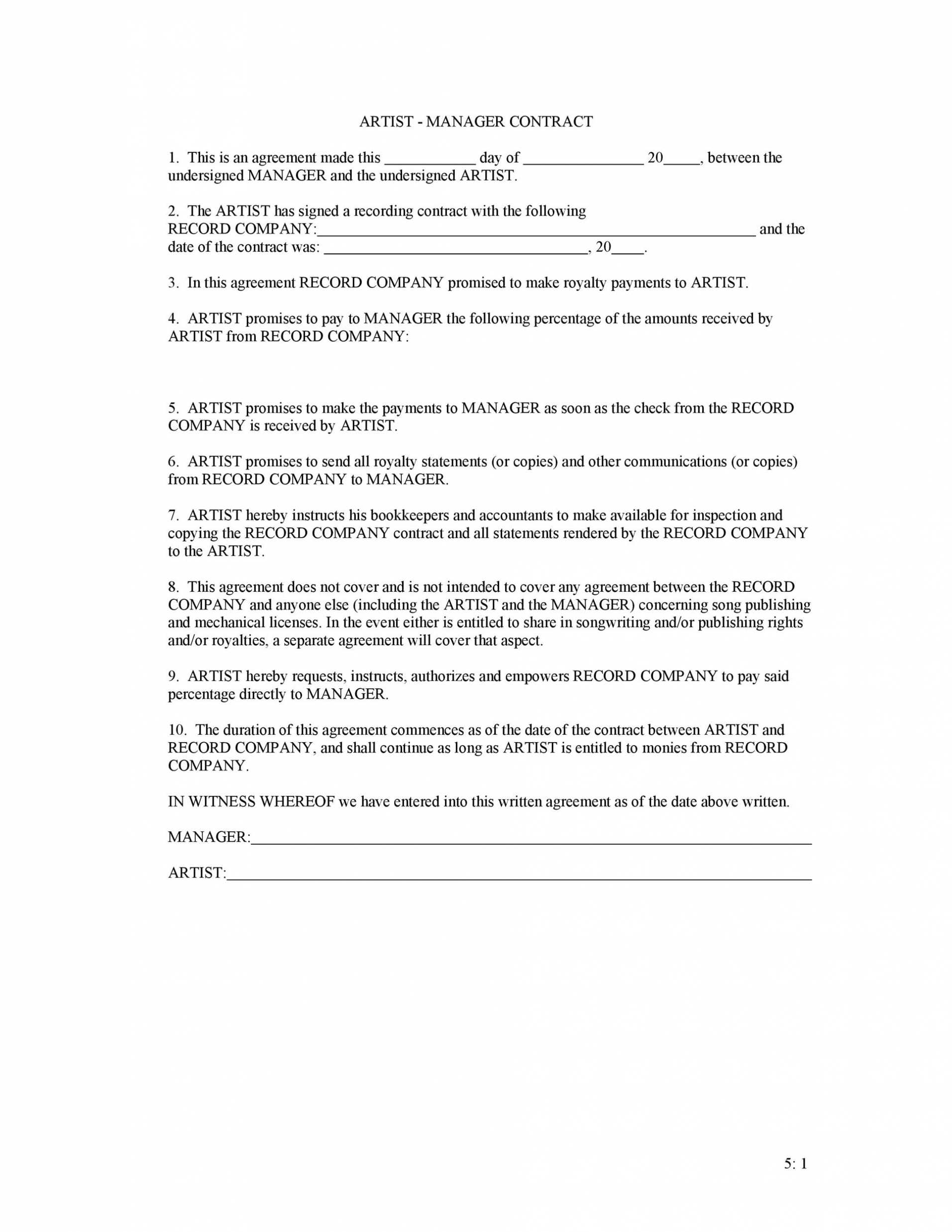 50 Artist Management Contract Templates (Ms Word) ᐅ Templatelab inside Business Management Contract Template