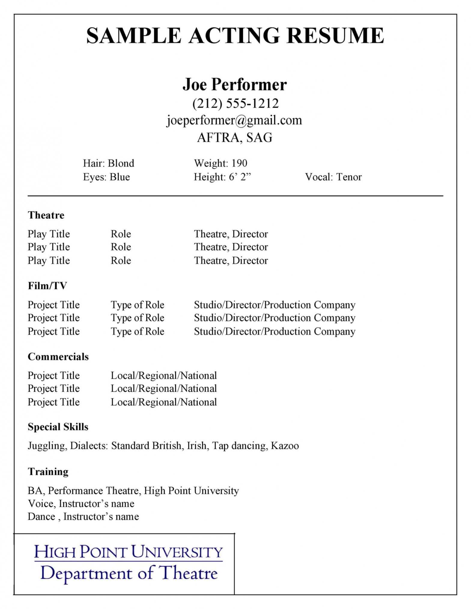50 Free Acting Resume Templates (Word &amp; Google Docs) ᐅ intended for Theatrical Resume Template Word