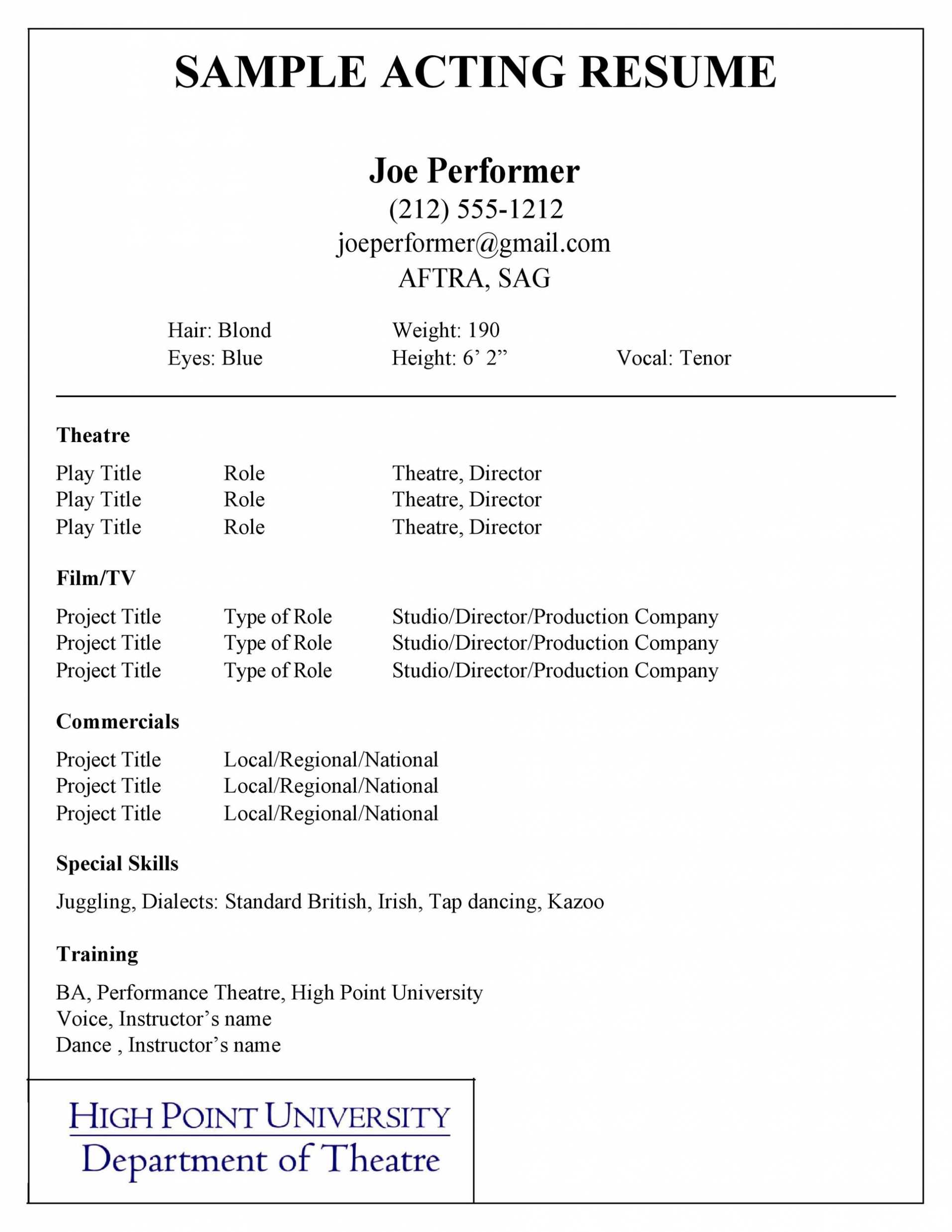 50 Free Acting Resume Templates (Word &amp; Google Docs) ᐅ intended for Theatrical Resume Template Word