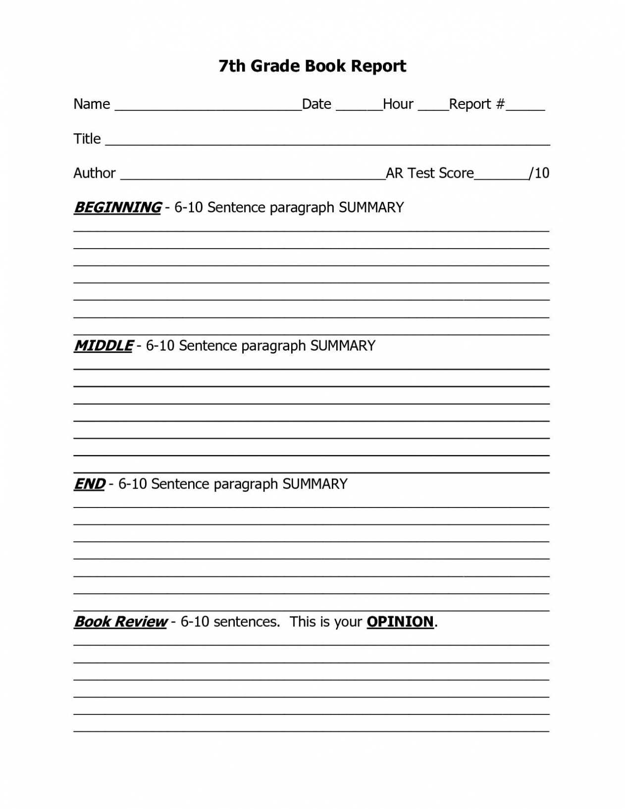 6Th Grade Book Report Template ~ Addictionary with regard to Ar Report Template