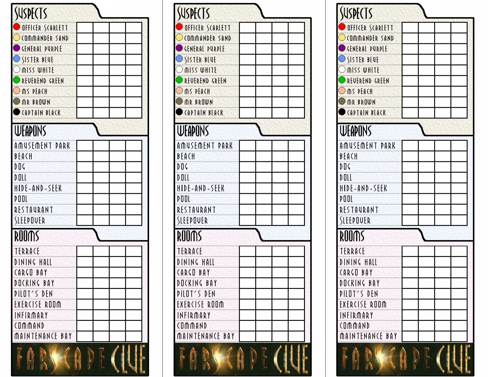 7 Best Printable Board Game Clue Sheets - Printablee in Clue Card Template