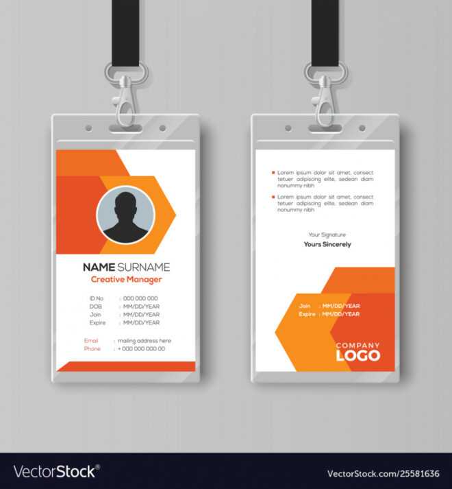 Abstract Orange Id Card Design Template Royalty Free Vector inside Company Id Card Design Template