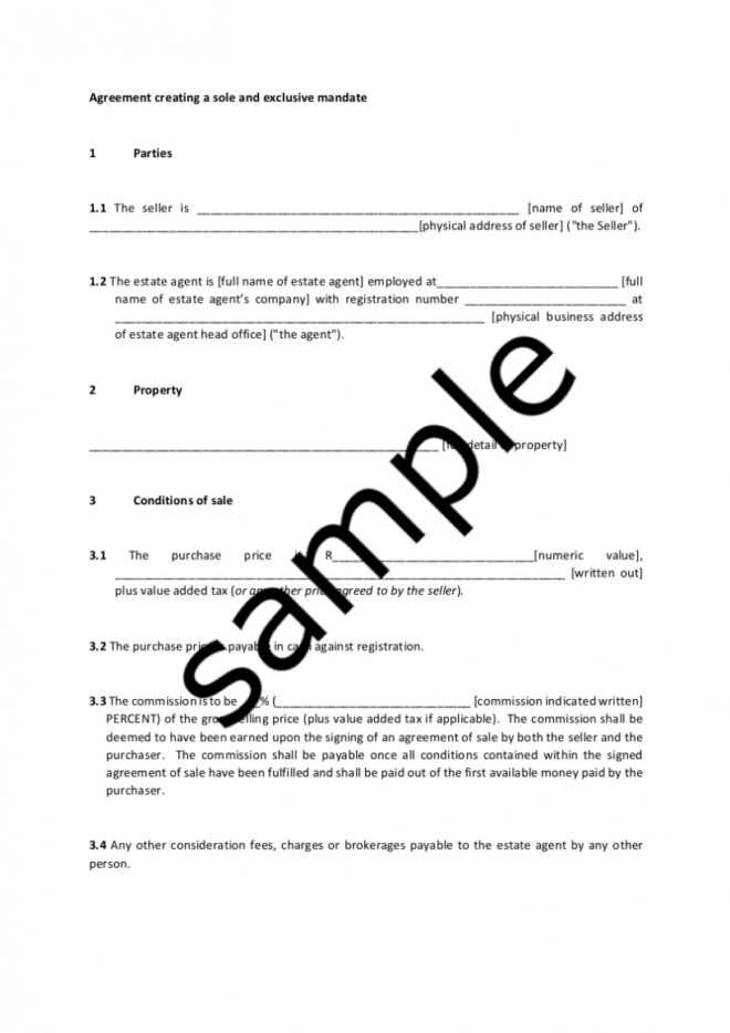 Agreement Creating A Sole And Exclusive Mandate within Sole Mandate Agreement Template