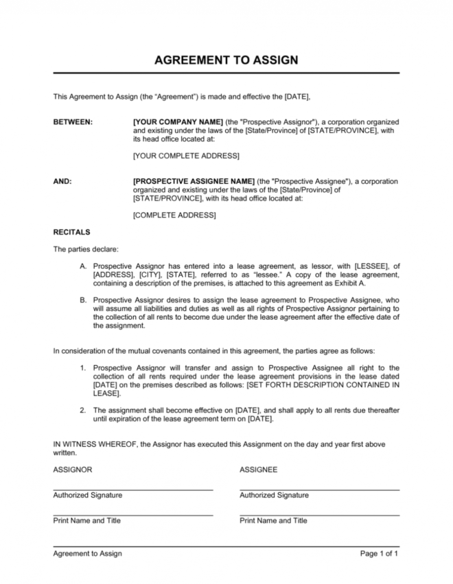 Agreement To Assign Template | By Business-In-A-Box™ for Contract Assignment Agreement Template