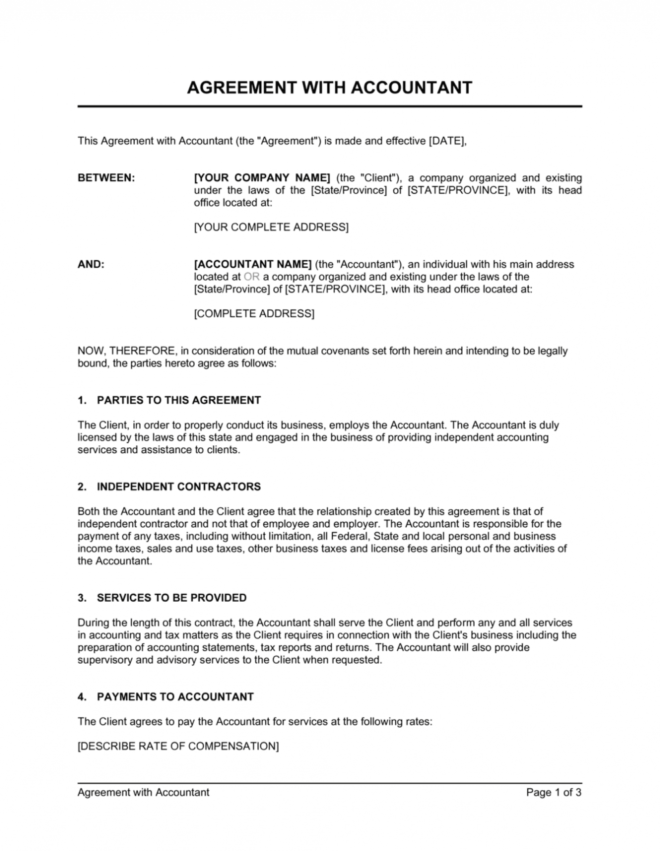 Agreement With Accountant Template | By Business-In-A-Box™ with regard to Cpa Hire Agreement Template