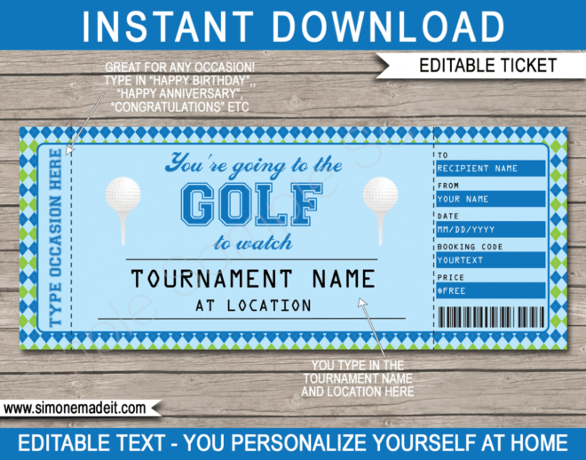 Any Occasion Golf Gift Tickets regarding Golf Gift Certificate Template