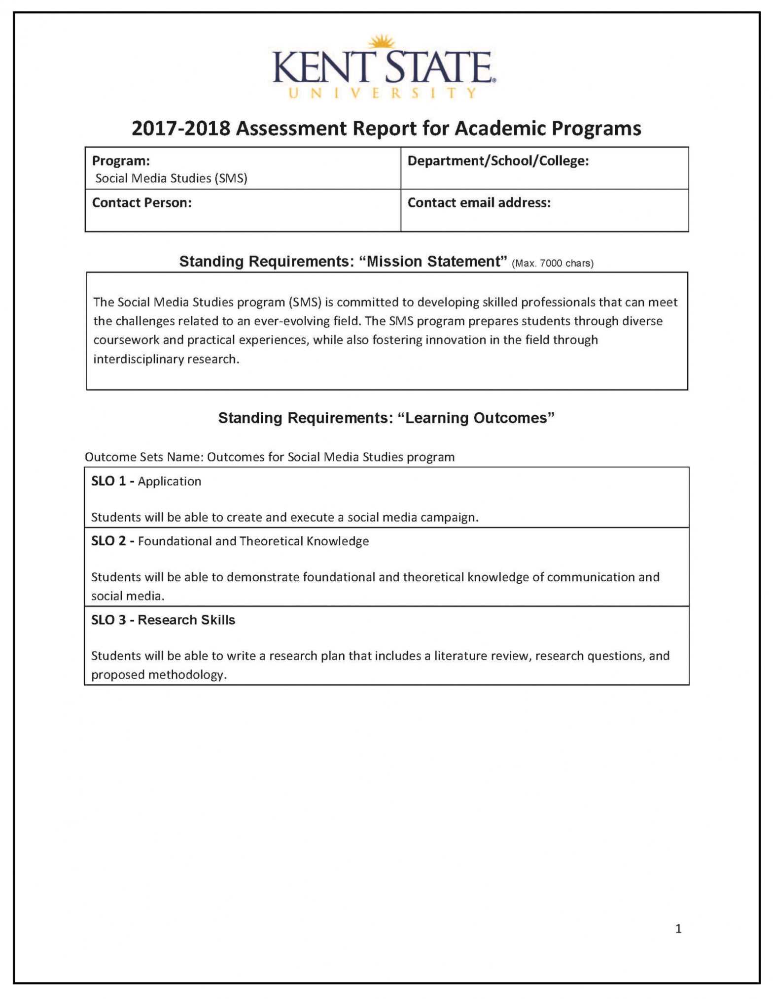 Assessment Report Sample | Kent State University with Template For Evaluation Report
