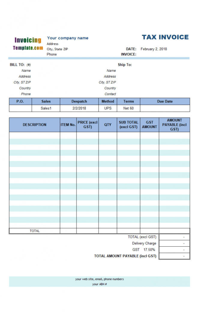 Australian Gst Invoice Template with regard to Australian Invoice Template Word