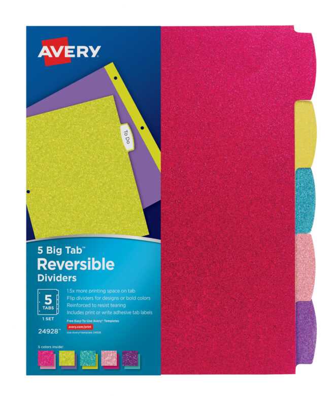 Avery Big Tab Reversible Fashion Dividers, Assorted Colors, 5-Tab Set -  Walmart inside 5 Tab Label Template