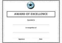 Award Of Excellence Certificate Template throughout Congratulations Certificate Word Template