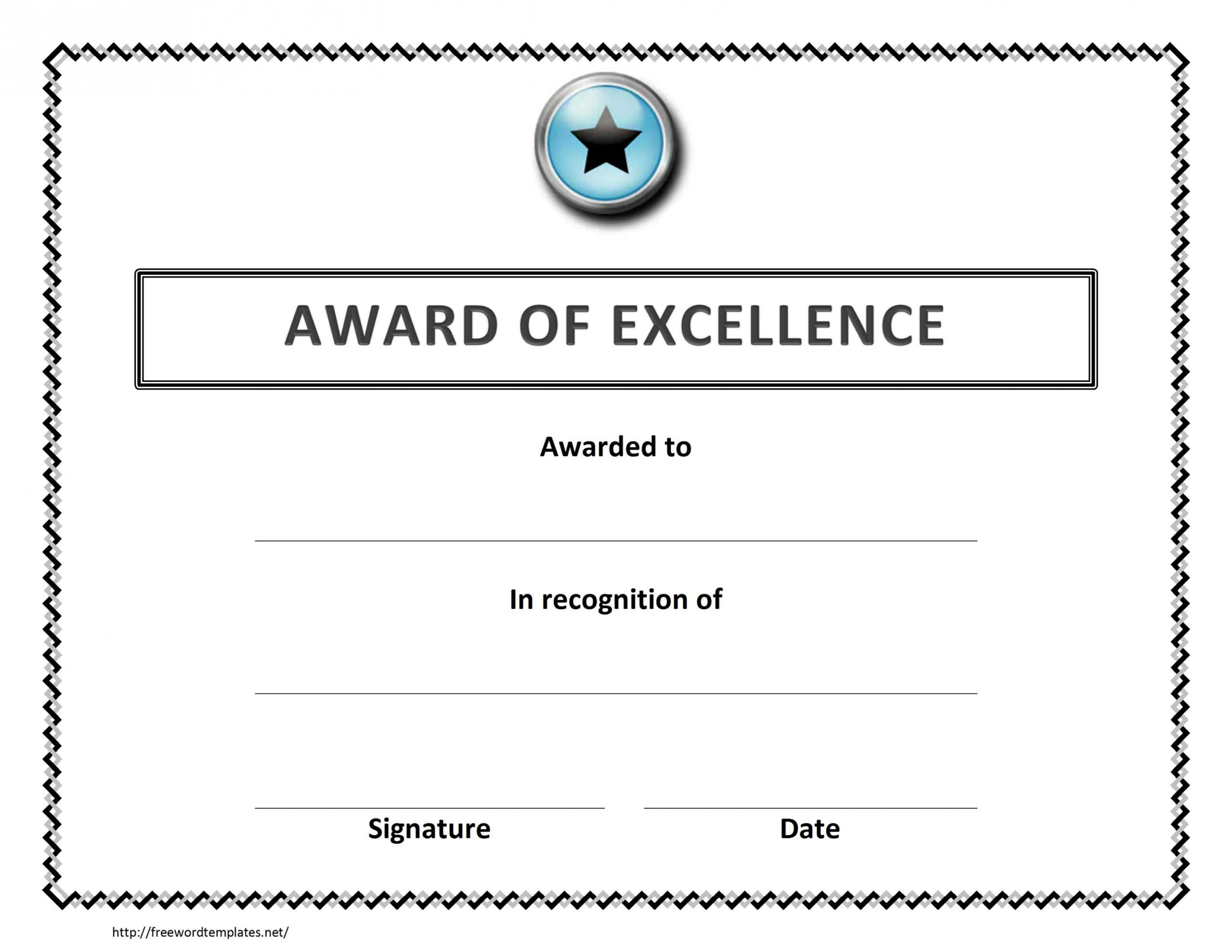 Award Of Excellence Certificate Template with Congratulations Certificate Word Template