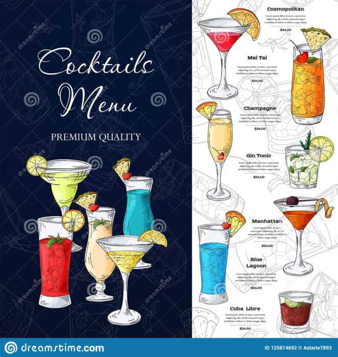 Bar Menu Design. Template For Cocktail Drinks. Brochure With intended for Cocktail Menu Template Word Free