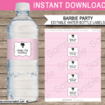 Barbie Party Water Bottle Labels Template pertaining to Diy Water Bottle Label Template