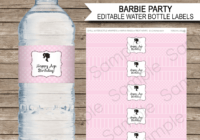 Barbie Party Water Bottle Labels Template pertaining to Diy Water Bottle Label Template