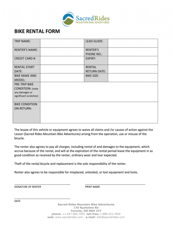 Bike Rental Form - Fill Online, Printable, Fillable, Blank intended for Bicycle Rental Agreement Template