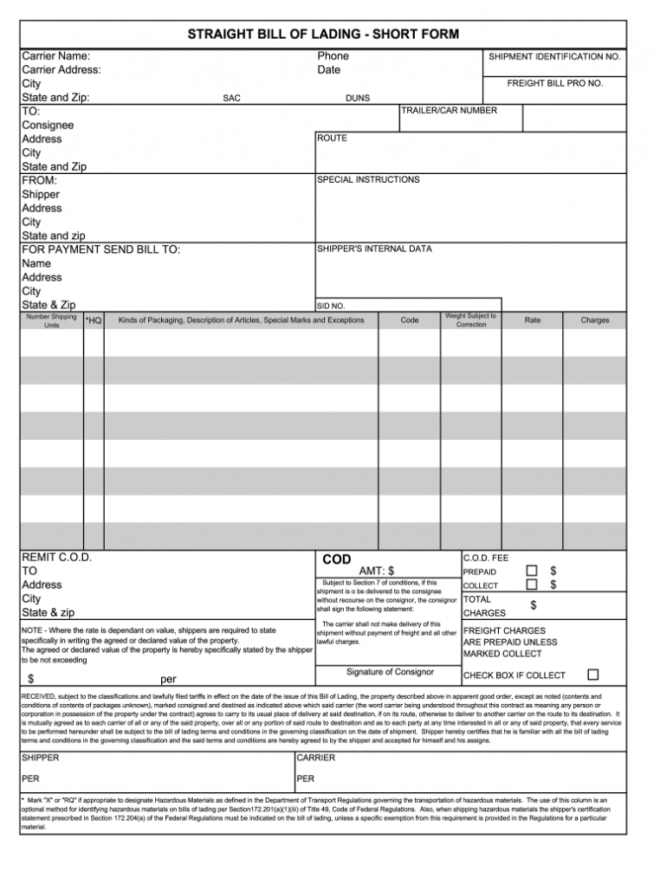 Blank Straight Bill Of Lading Short Form Pdf - Fill Out And Sign Printable  Pdf Template | Signnow pertaining to Blank Bol Template