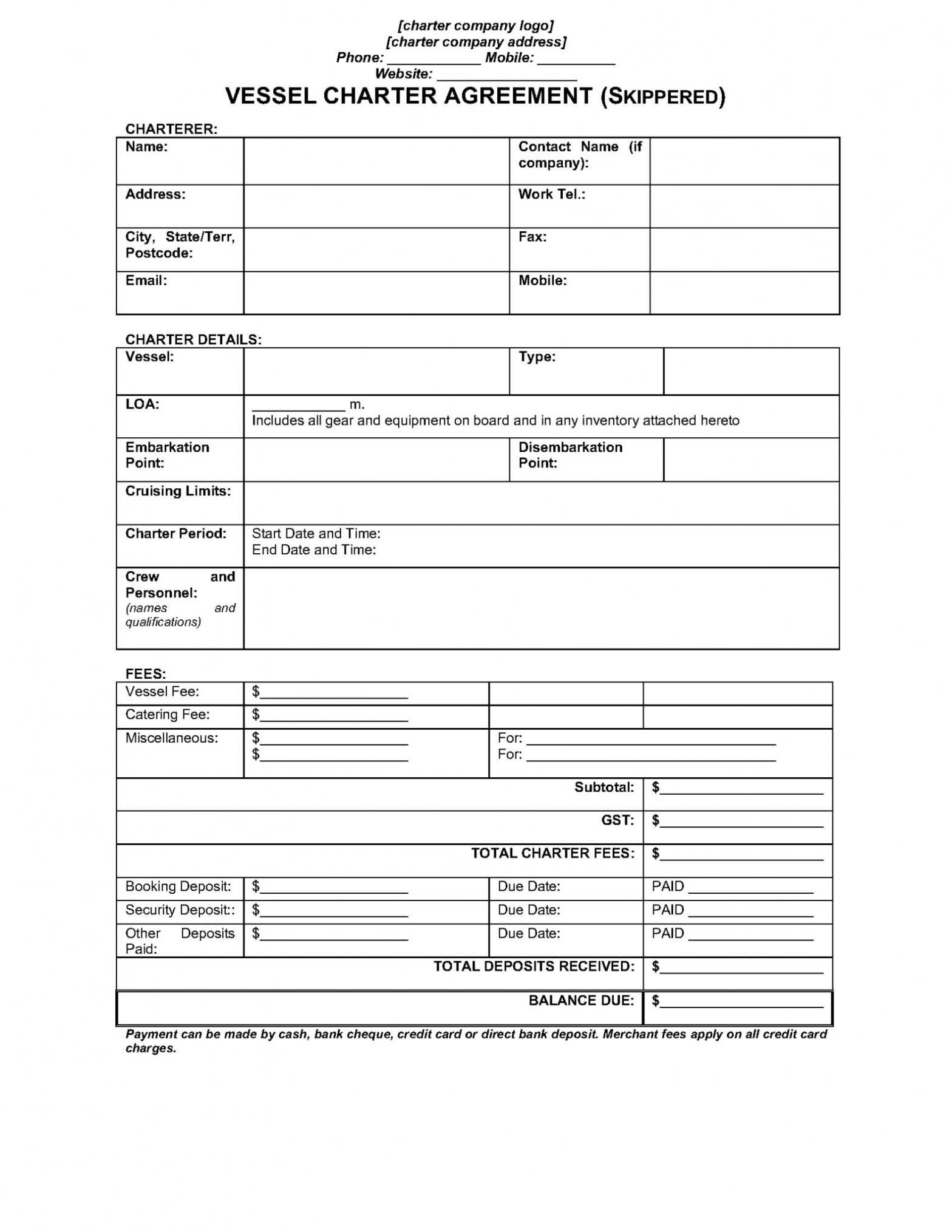 Boat Charter Agreement pertaining to Yacht Charter Agreement Template