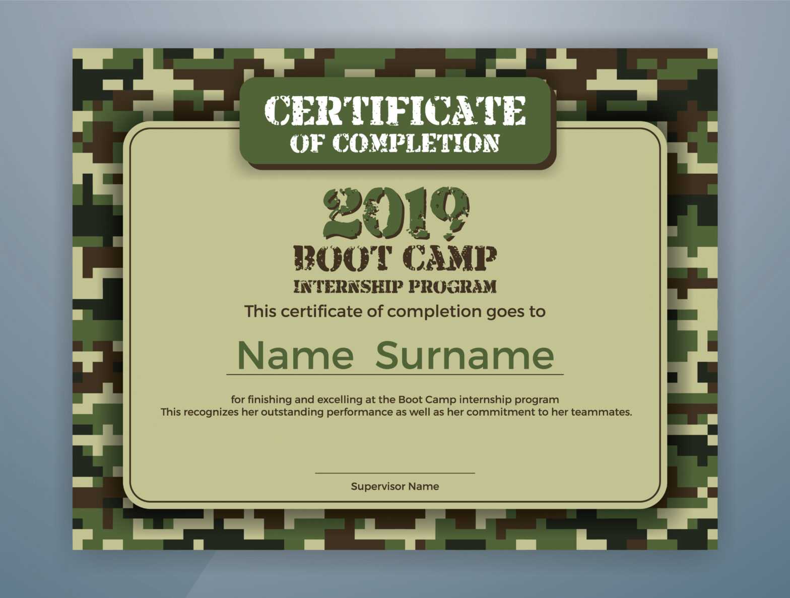 Boot Camp Internship Program Certificate Template Design for Boot Camp Certificate Template