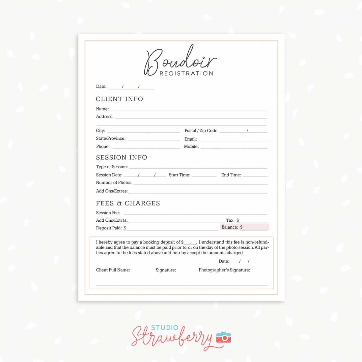 Boudoir Photography Forms Bundle – Strawberry Kit pertaining to Photography Business Forms Templates
