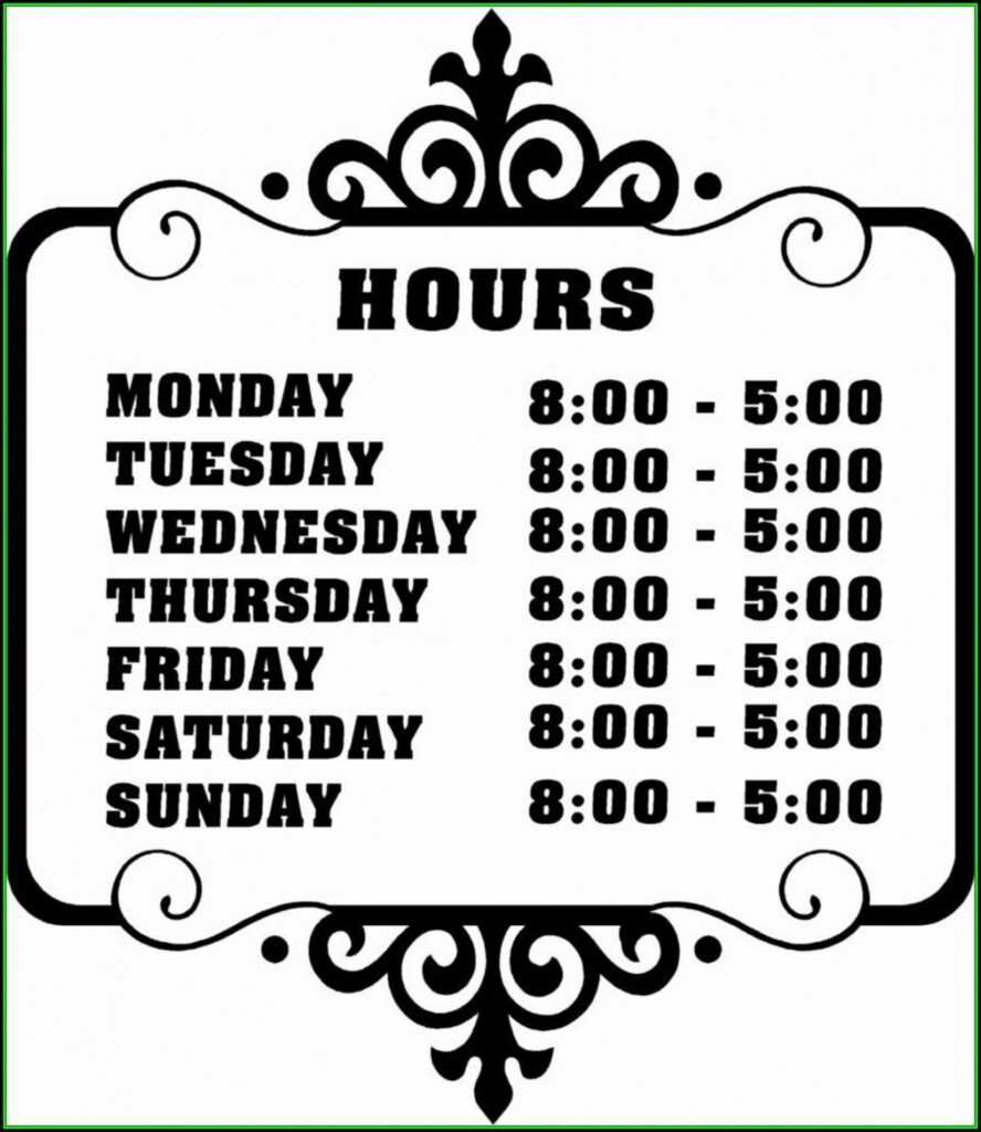 Business Hours Template Word