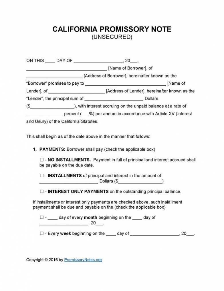 California Unsecured Promissory Note Template - Promissory with regard to California Promissory Note Template